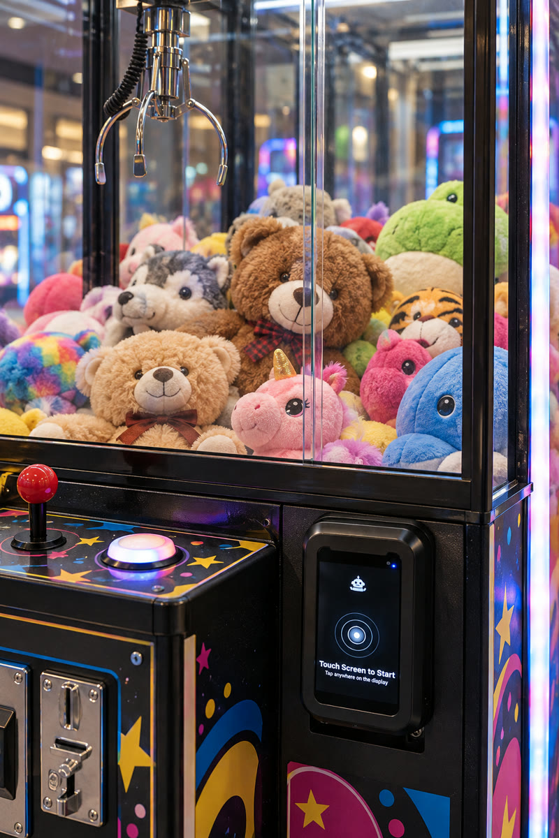 Illustration: a VendBot P5L terminal fitted to a claw machine